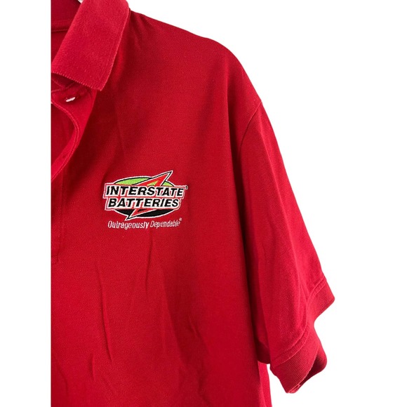 Mens Interstate Battery Red Gift Uniform Polo Shirt Top Embroidered Large Collar - Picture 3 of 6
